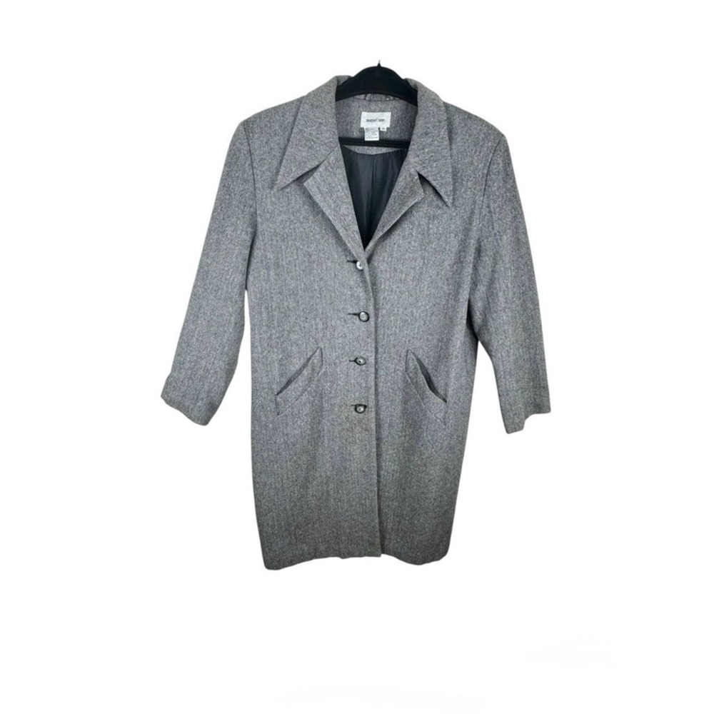 Newport News Vintage Black White Chevron Wool Tweed Long Button Up Pea Coat 14